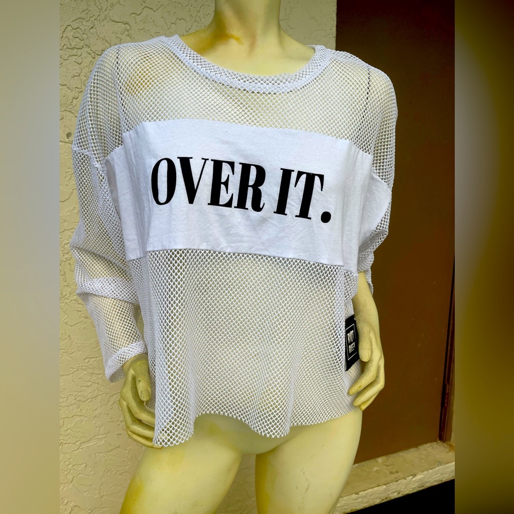 White Mesh cropped'OVER IT.' Top size XL new with tags